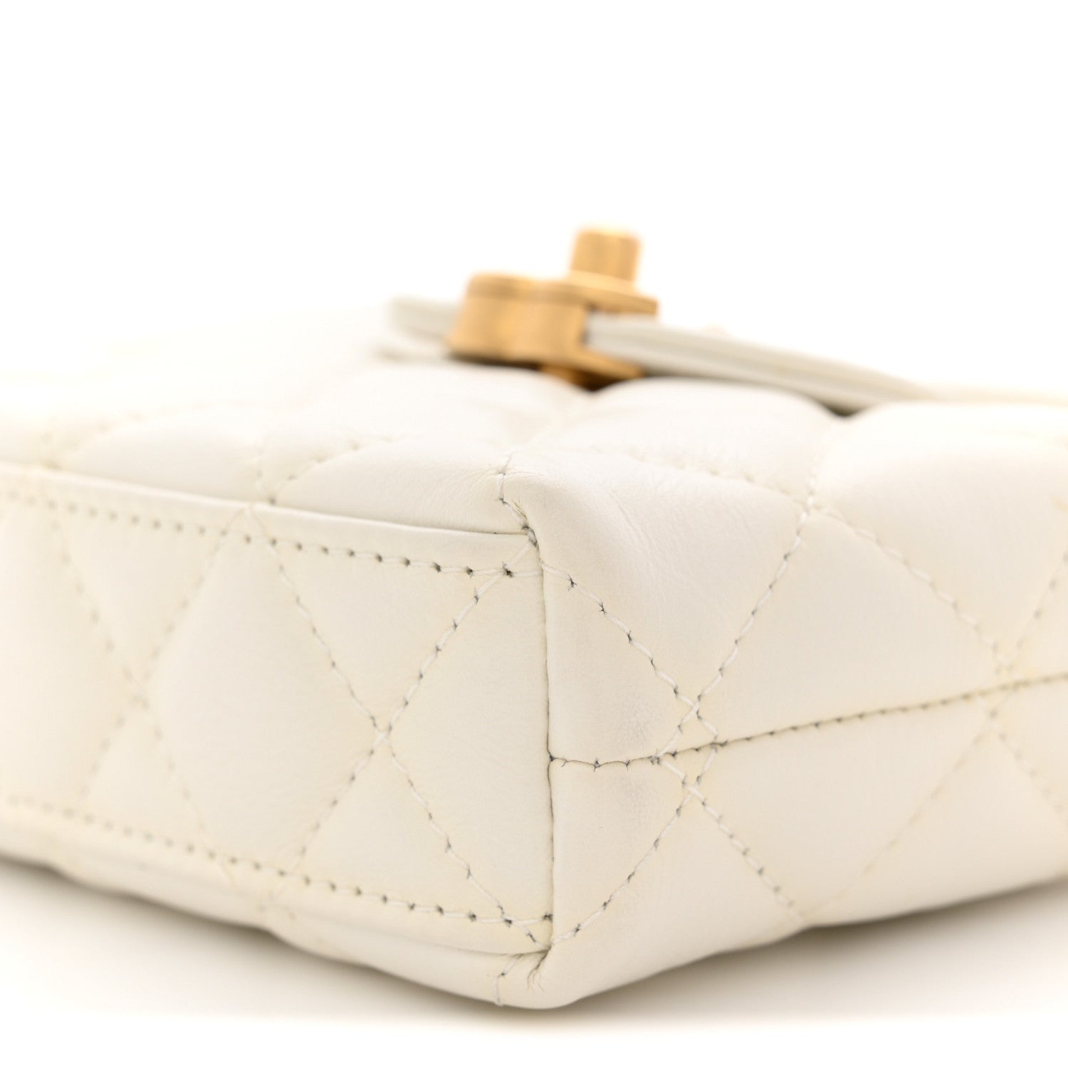 Chanel Shiny Aged Calfskin Quilted Mini Nano Kelly Shopper White