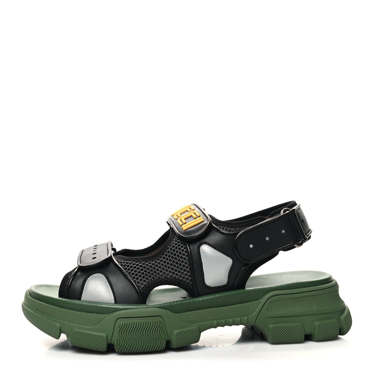 Gucci X SEGA Nappa Mesh Mens Aguru Sandals 8 Loess Black Green 1 of 9
