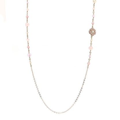 Chanel Pearl Crystal Bead CC Flower Long Necklace Gold Pearly White Pink Crystal 1 of 7