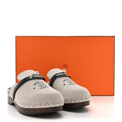 Hermes H Canvas Calfskin Carlotta Mules 36 Prunoir Black 10 of 10