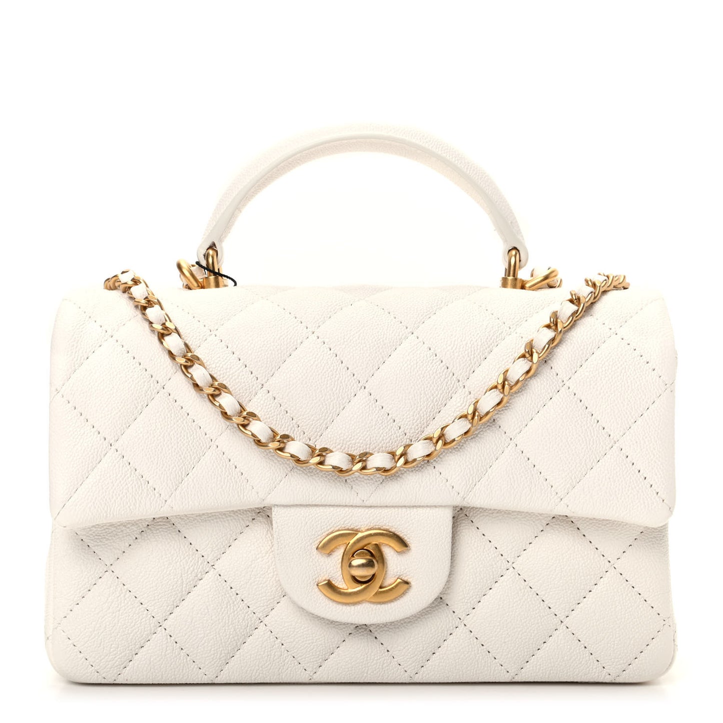 Caviar Quilted Mini Top Handle Rectangular Flap White