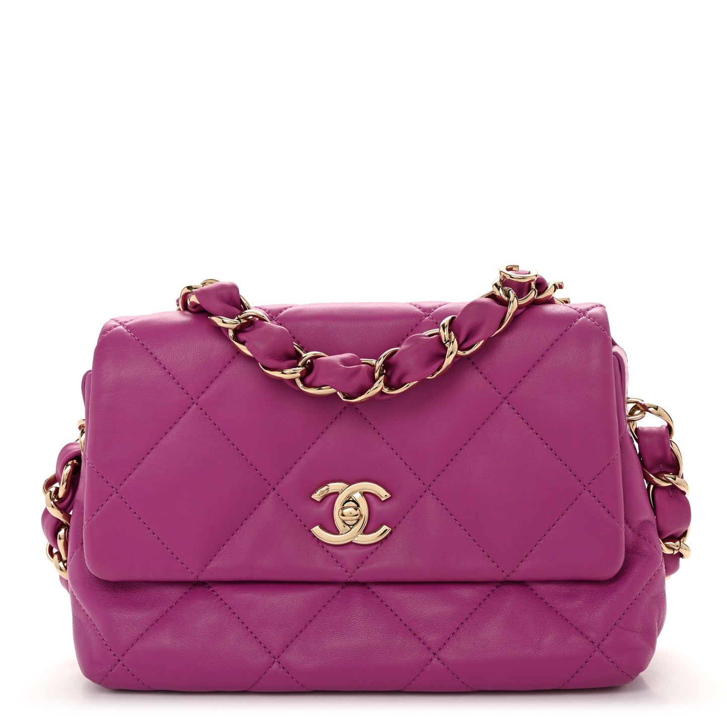 Lambskin Quilted Small Logo Strap Flap Purple