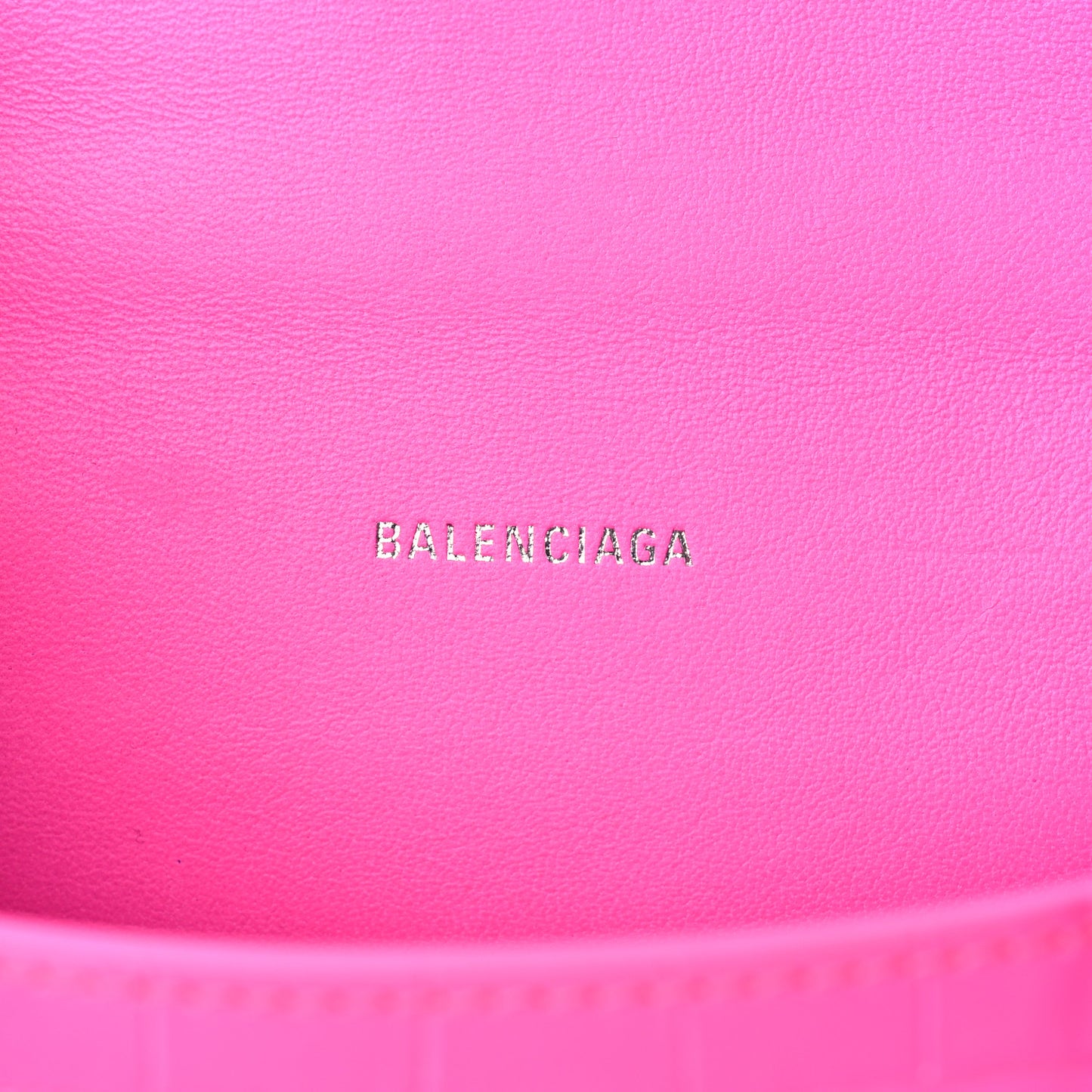 Shiny Calfskin Crocodile Embossed Hourglass Top Handle Bag XS Neon Pink