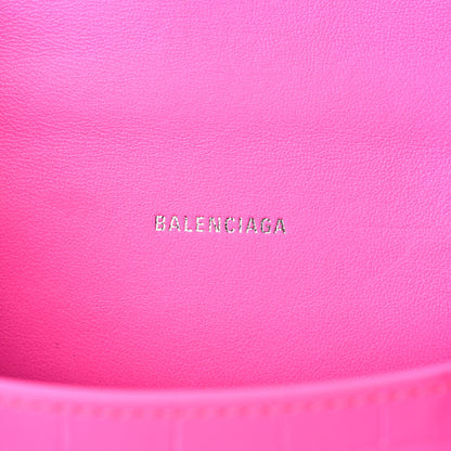 Balenciaga Shiny Calfskin Crocodile Embossed Hourglass Top Handle Bag XS Neon Pink 5 of 12