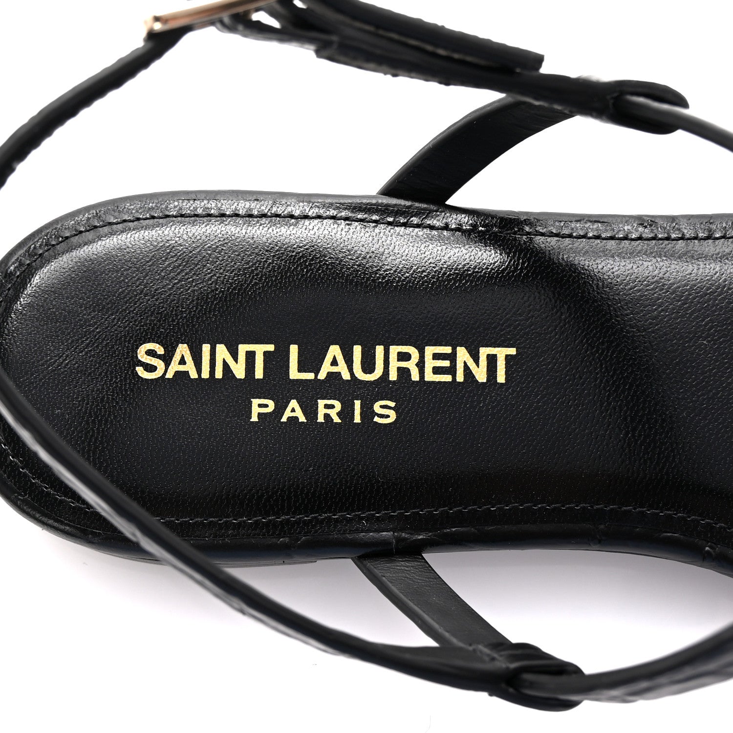 Saint Laurent Calfskin Crocodile Embossed Cassandra Monogram Sandals 37 Black 8 of 10