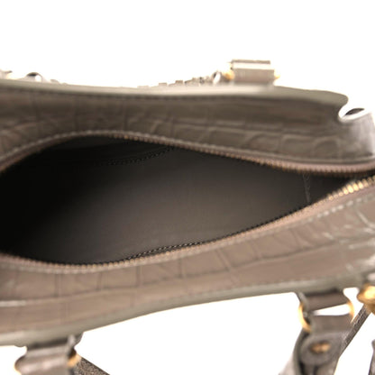 Balenciaga Shiny Supple Calfskin Crocodile Embossed Neo Classic Gold Hardware Mini City Mink Grey 7 of 10
