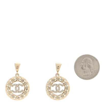 Chanel Crystal CC Round Drop Earrings Gold 2 of 5