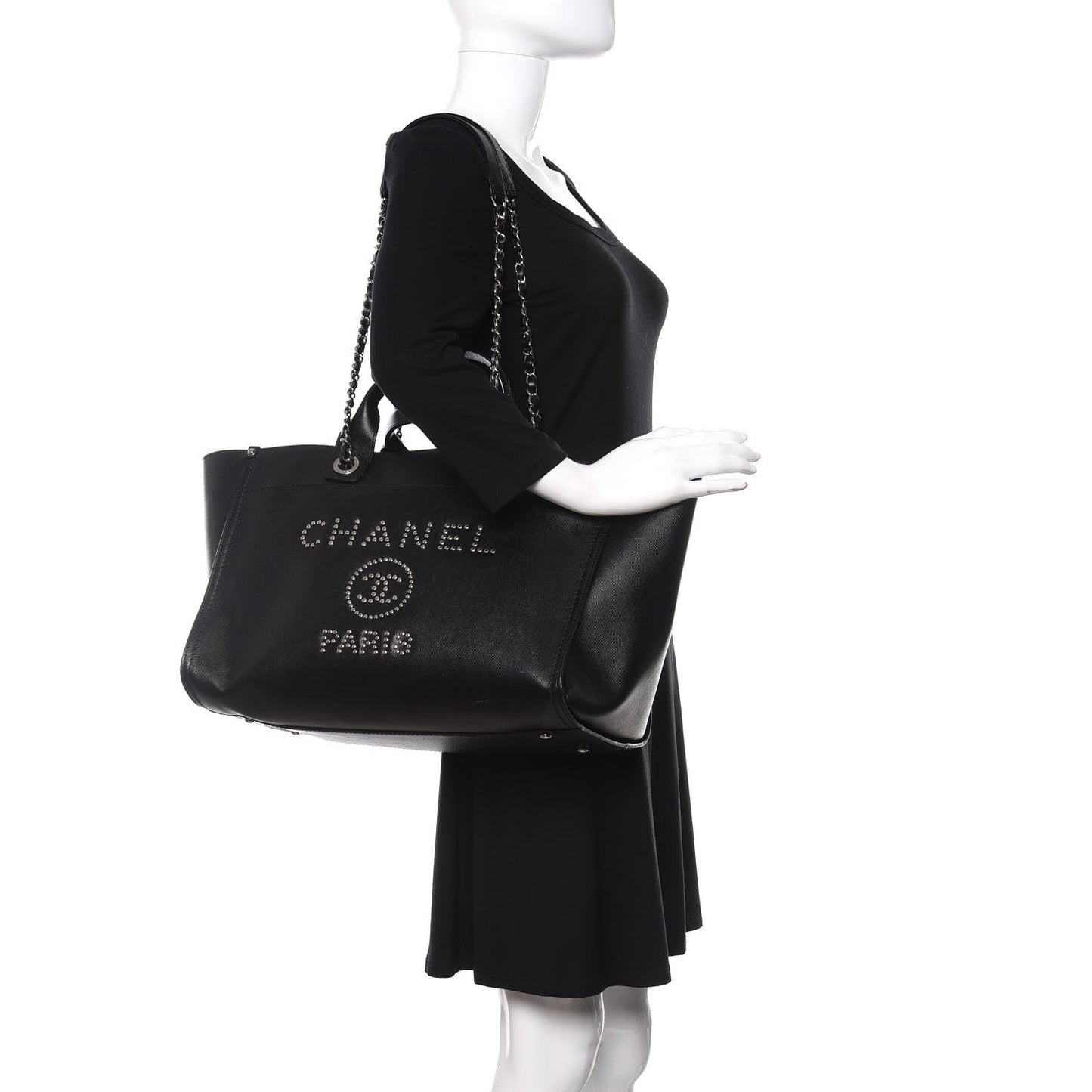 Caviar Medium Studded Deauville Tote Black