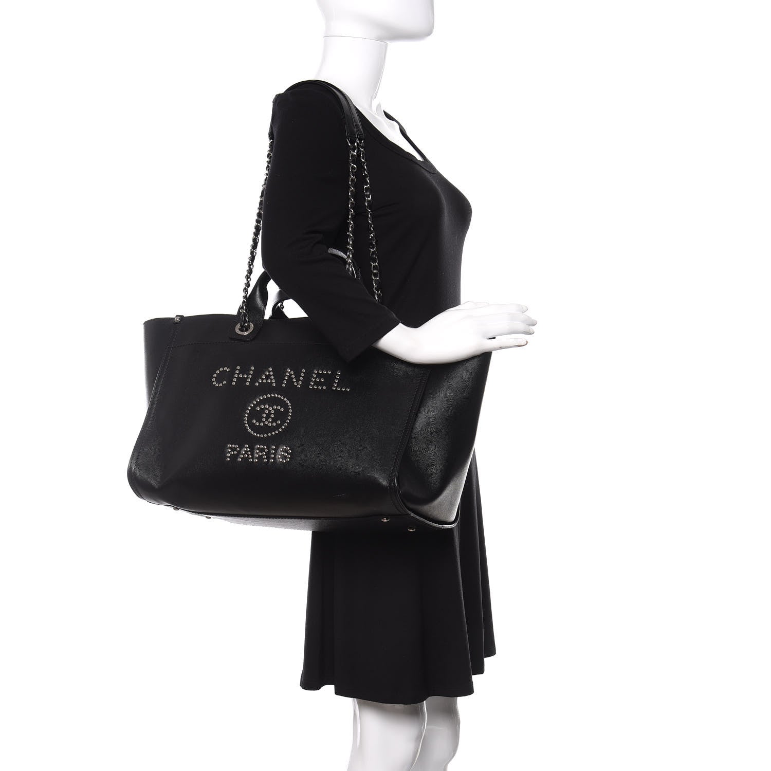 Chanel Caviar Medium Studded Deauville Tote Black 2 of 15