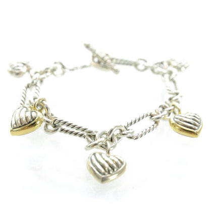 David Yurman Sterling Silver 18K Yellow Gold Cable Heart 5 Charm Bracelet 1 of 5