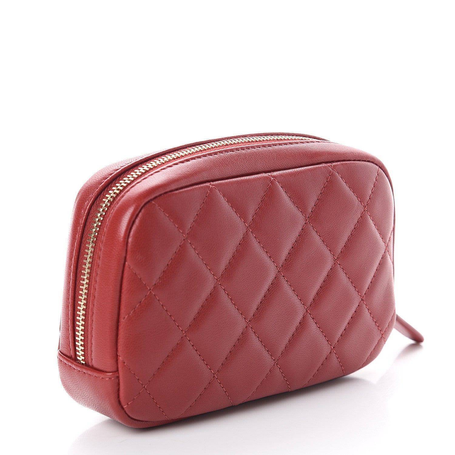 Chanel Lambskin Quilted Small Curvy Pouch Cosmetic Case Red 2 of 7