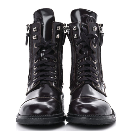 Chanel Glazed Calfskin Quilted Lace Up Combat Boots 37.5 Brown 2 of 15