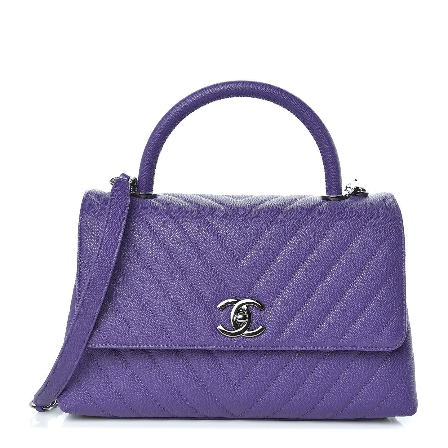 Caviar Chevron Quilted Small Coco Handle Flap Purple