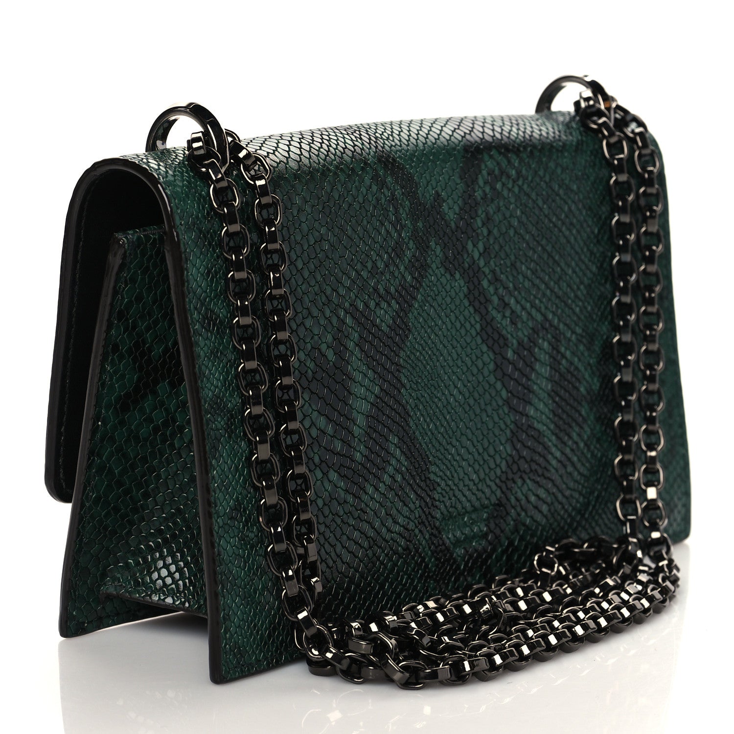 Jimmy Choo Calfskin Snakeskin Embossed Varenne Chain Clutch Dusk 3 of 9