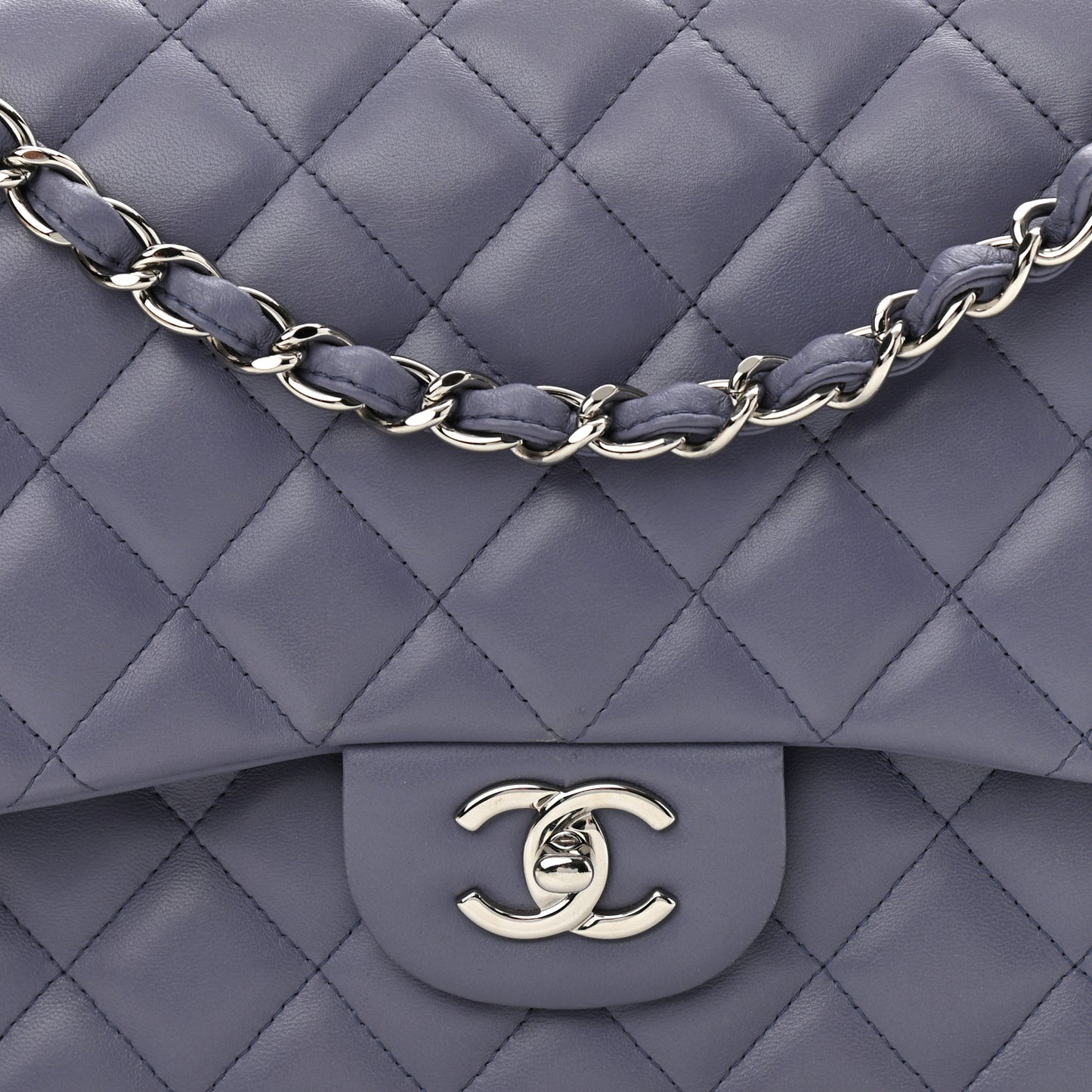 Lambskin Quilted Jumbo Double Flap Light Purple