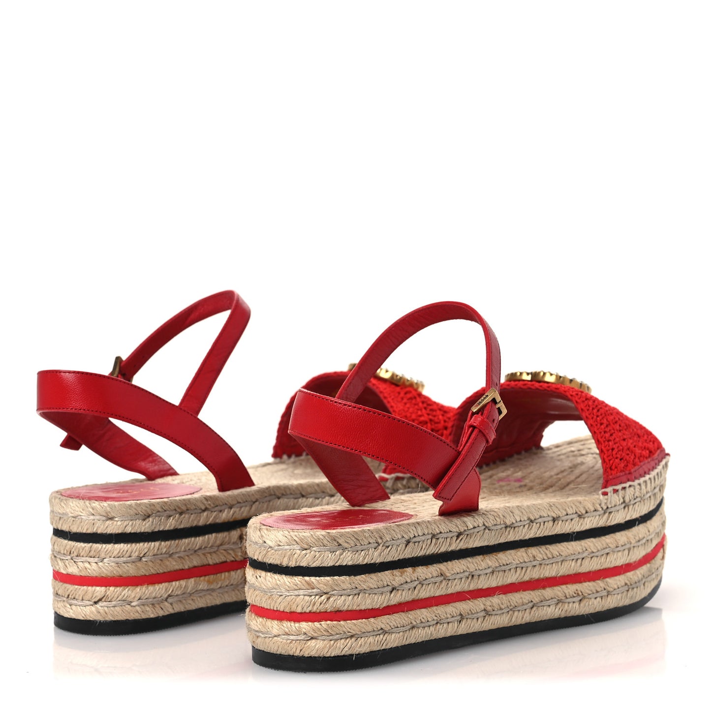 Cotton Malaga Kid Crochet Pearly GG Lilibeth Espadrille Platform Sandals 39 Hibiscus Red
