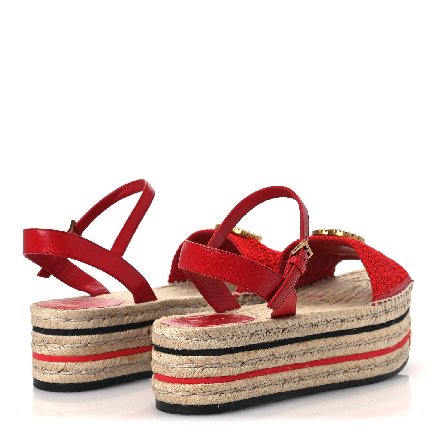 Gucci Cotton Malaga Kid Crochet Pearly GG Lilibeth Espadrille Platform Sandals 39 Hibiscus Red 5 of 11