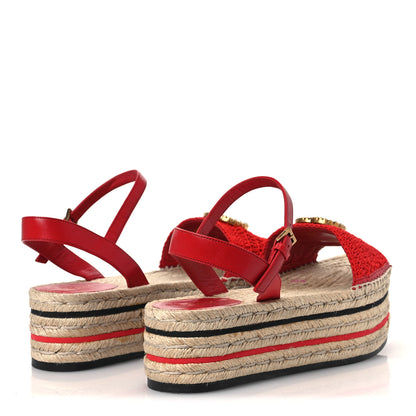 Gucci Cotton Malaga Kid Crochet Pearly GG Lilibeth Espadrille Platform Sandals 39 Hibiscus Red 5 of 11