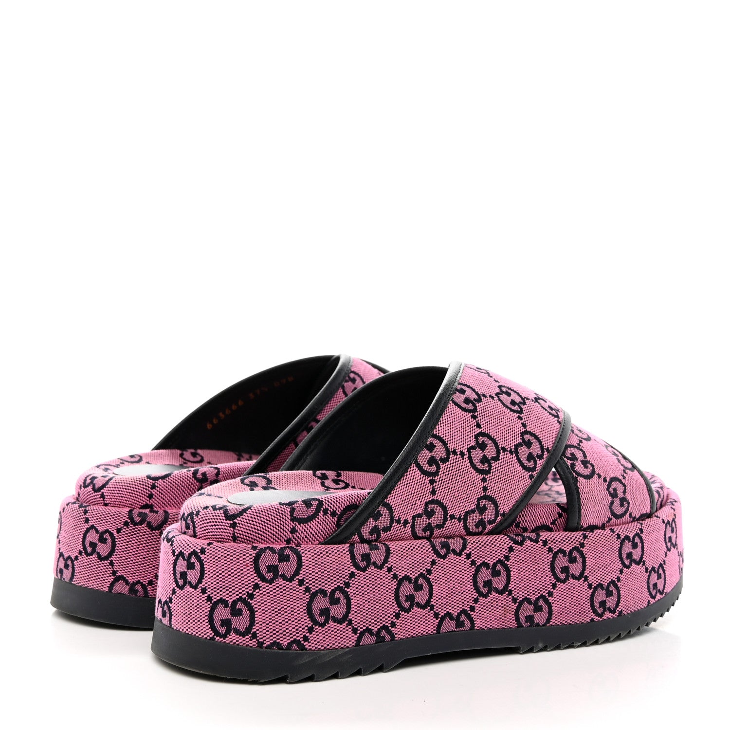 Gucci Monogram Multicolor Criss Cross Platform Slide Sandals 37.5 Pink Blue 4 of 12