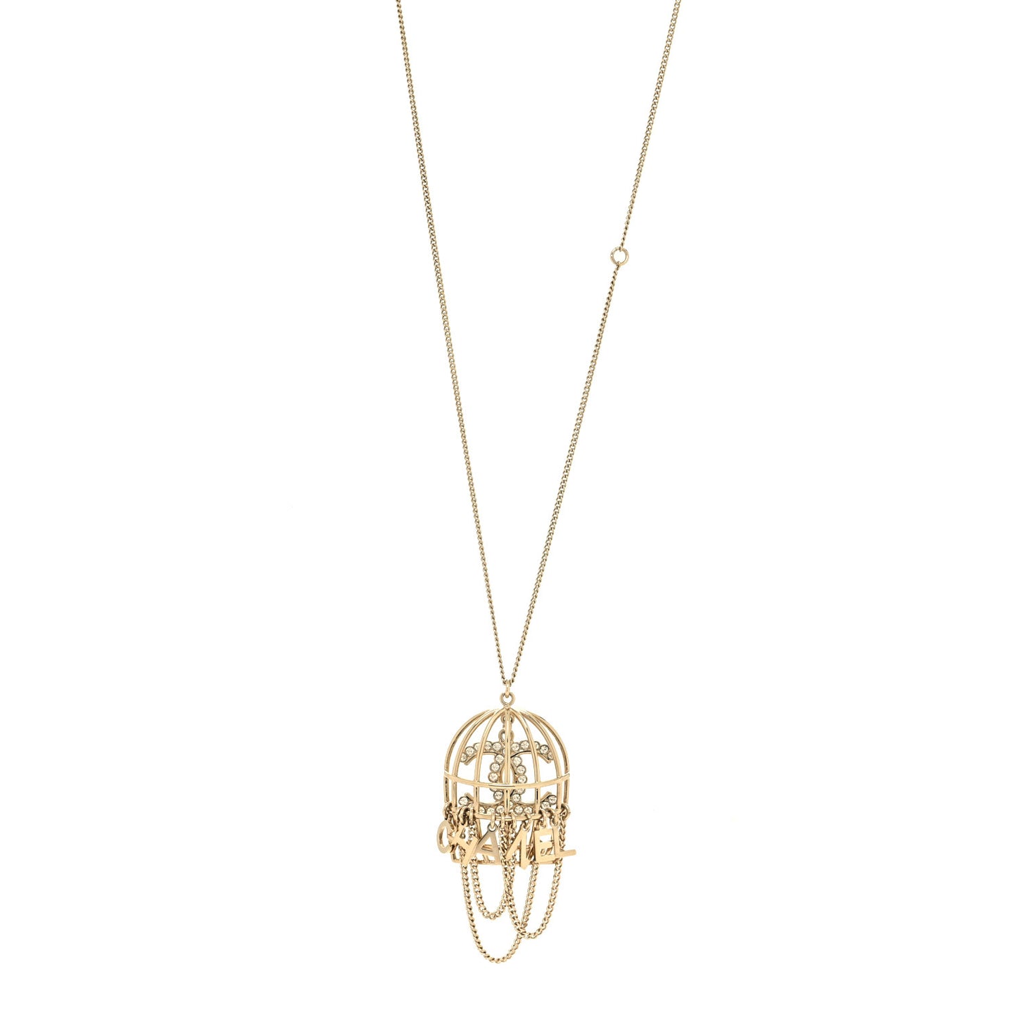 Metal Crystal Logo Bird Cage Necklace Gold