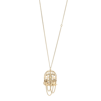 Chanel Metal Crystal Logo Bird Cage Necklace Gold 1 of 5