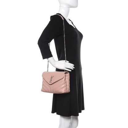 Saint Laurent Calfskin Y Quilted Monogram Small Loulou Chain Satchel Rose Antic 2 of 11