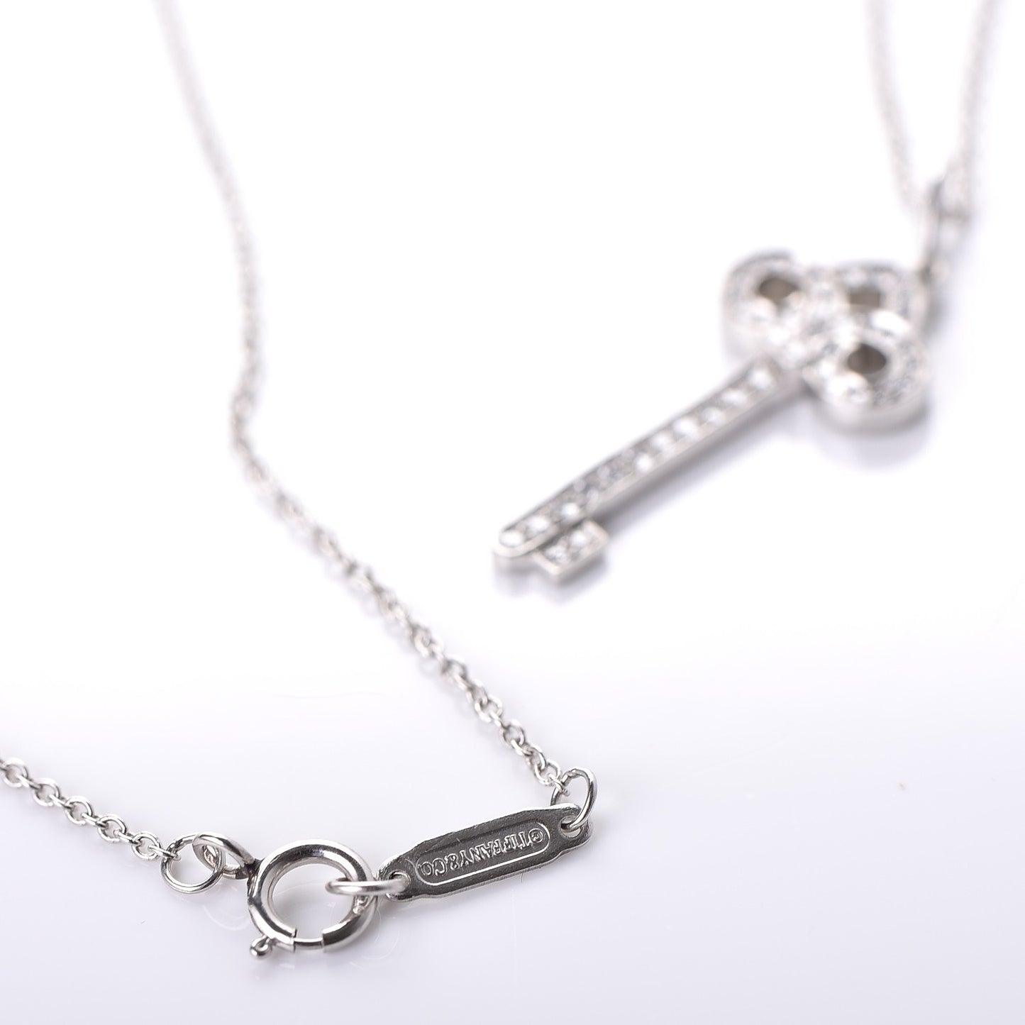 Platinum Diamond .12ct Fleur De Lis Key Pendant Necklace