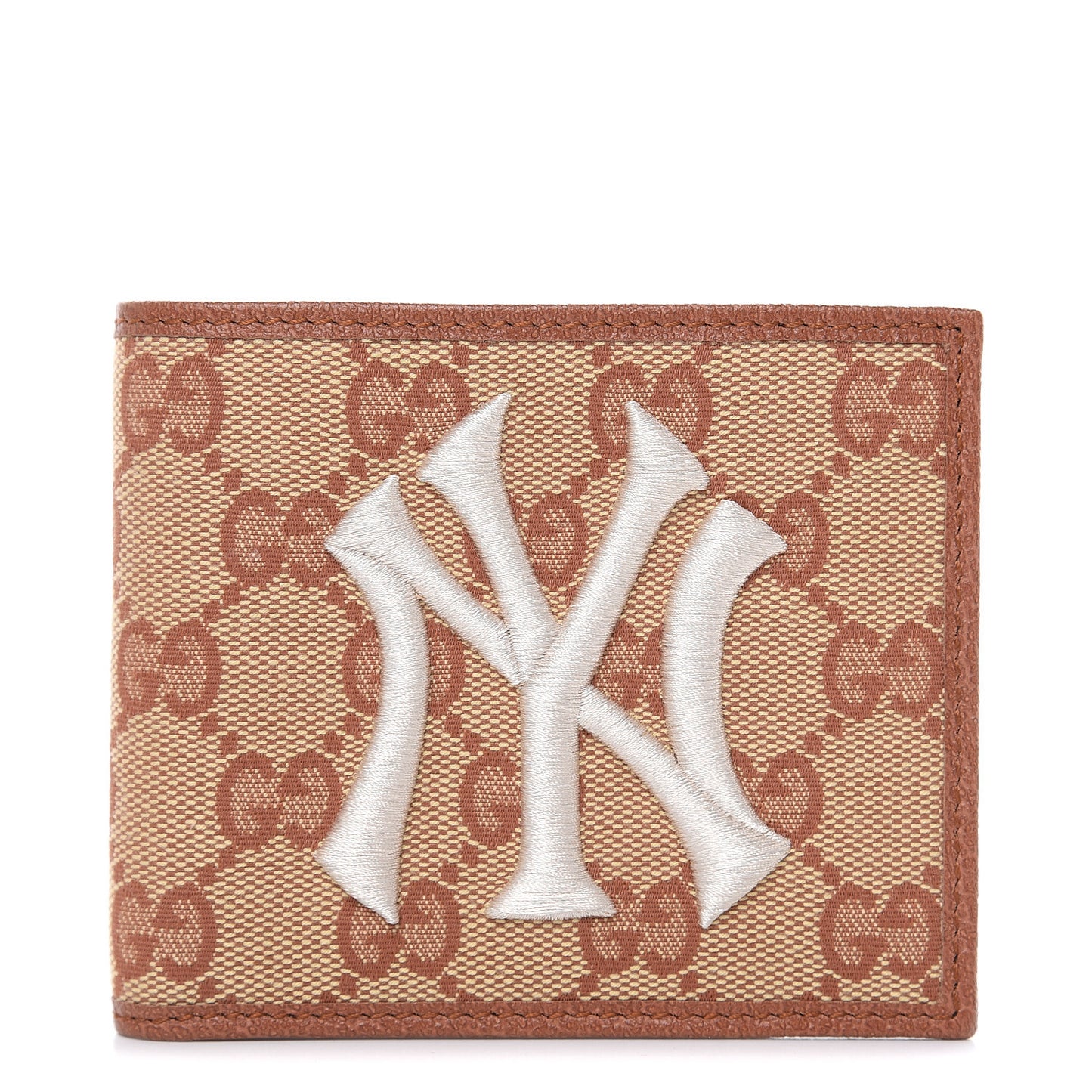X MLB Monogram NY Yankees Bi-Fold Wallet Beige Ruggine Ivory