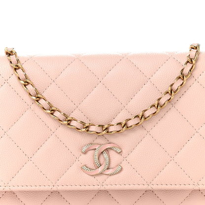 Chanel Caviar Quilted Crystal Enamel CC Wallet On Chain WOC Light Pink 9 of 15