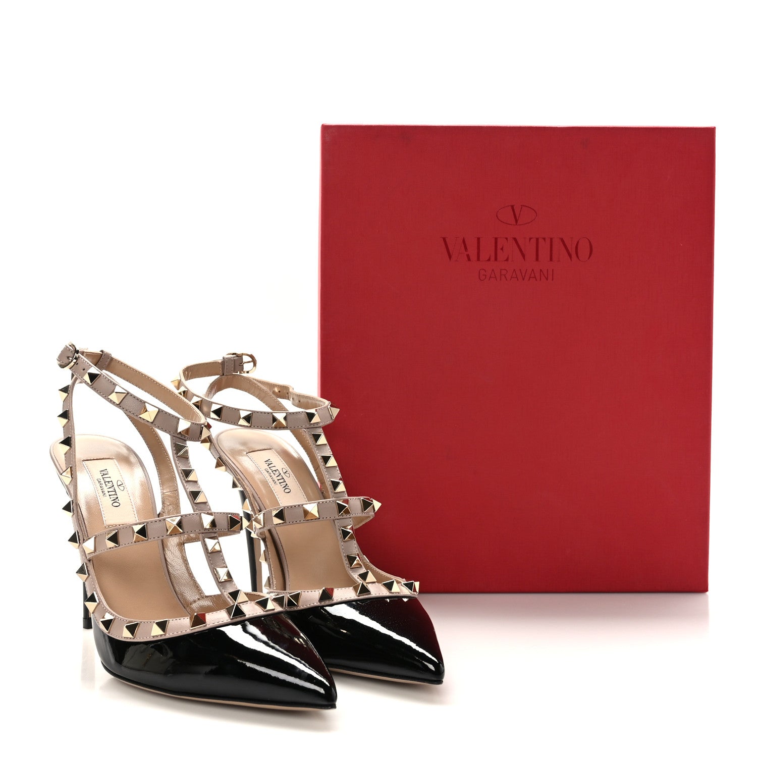 Valentino Garavani Patent Nappa Rockstud Ankle Strap 100mm Pumps 38 Black Poudre 8 of 8