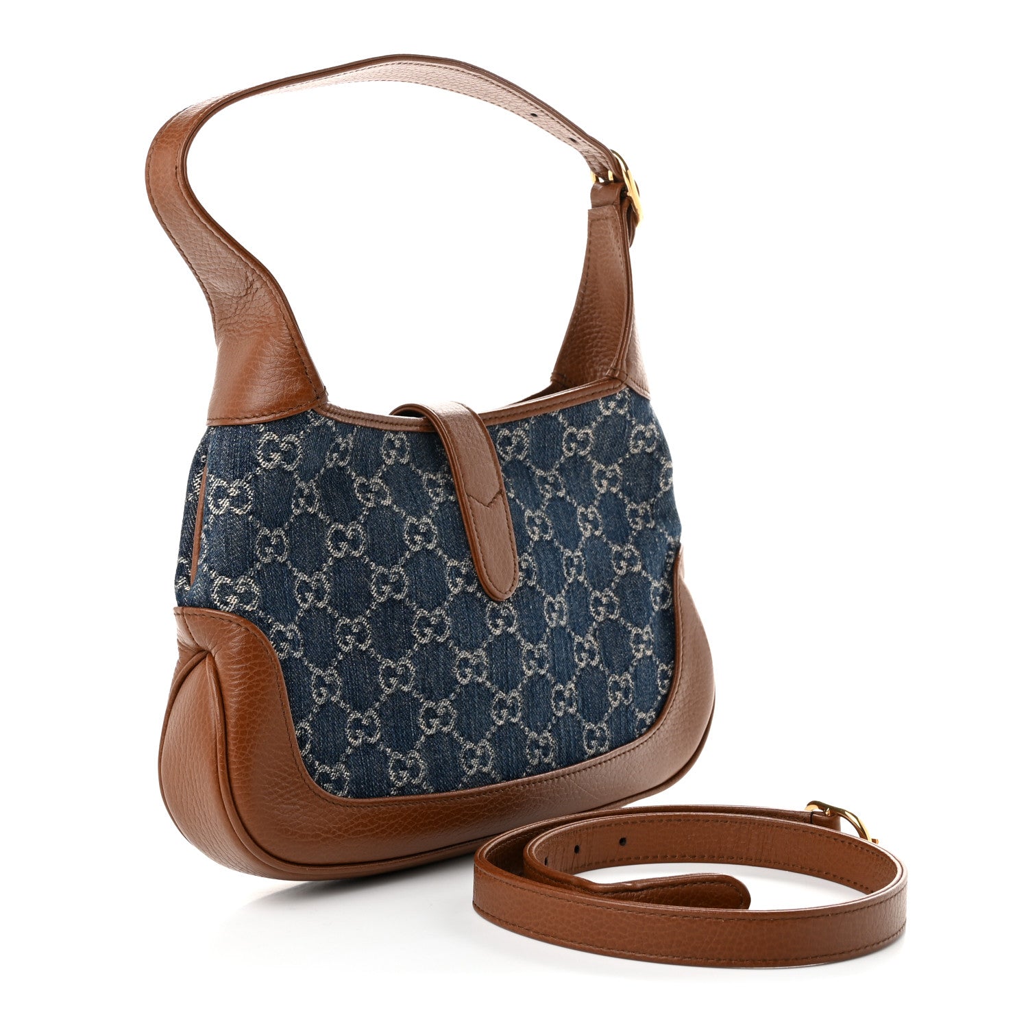 Gucci New Denim GG Monogram Calfskin Small Jackie 1961 Hobo Blue Tea Cuir 3 of 10