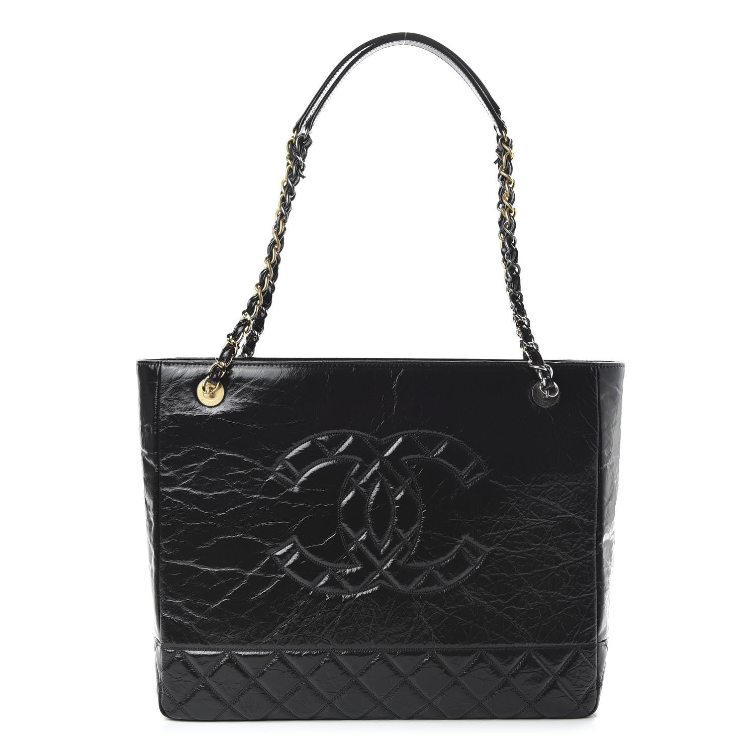 Chanel Shiny Aged Calfskin Quilted Large Shopping Bag Black 1 of 11