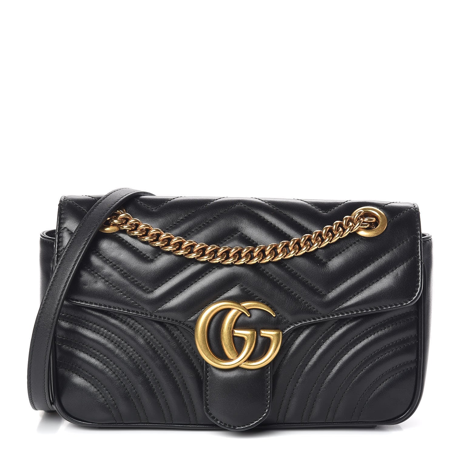 Gucci Calfskin Matelasse Small GG Marmont Shoulder Bag Black 1 of 11