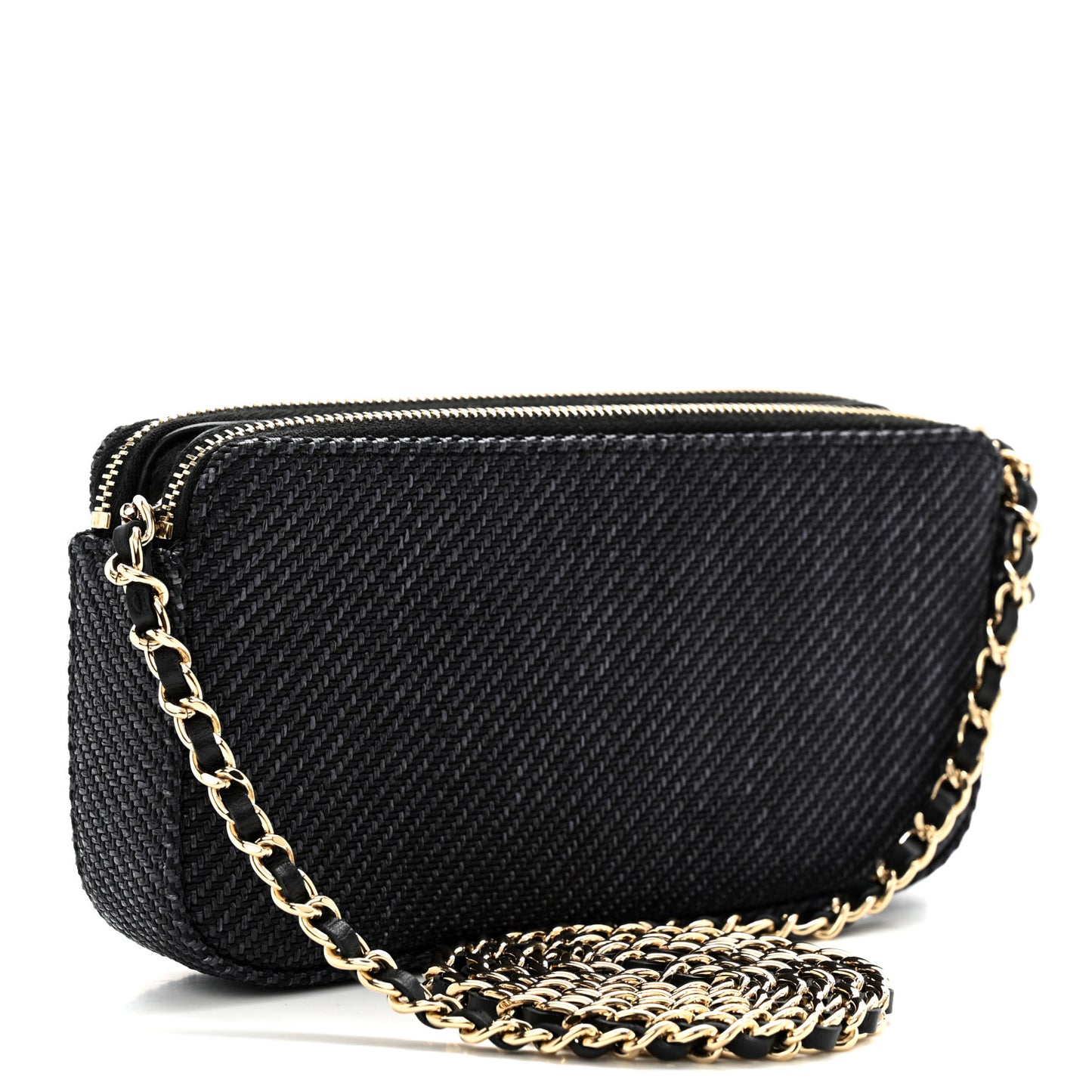 Lurex Straw Small Deauville Clutch With Chain Blue