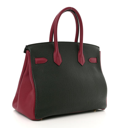 Hermes Togo Bi-Color Horseshoe Birkin 30 Garnet Vert Fonce 2 of 9