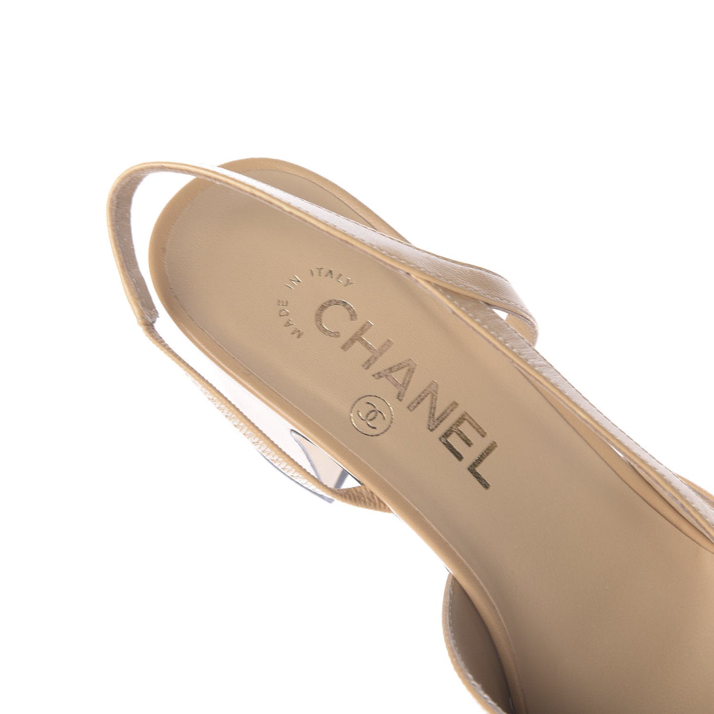 Goatskin Grosgrain Cap Toe CC Slingback Sandals 38 Beige Black