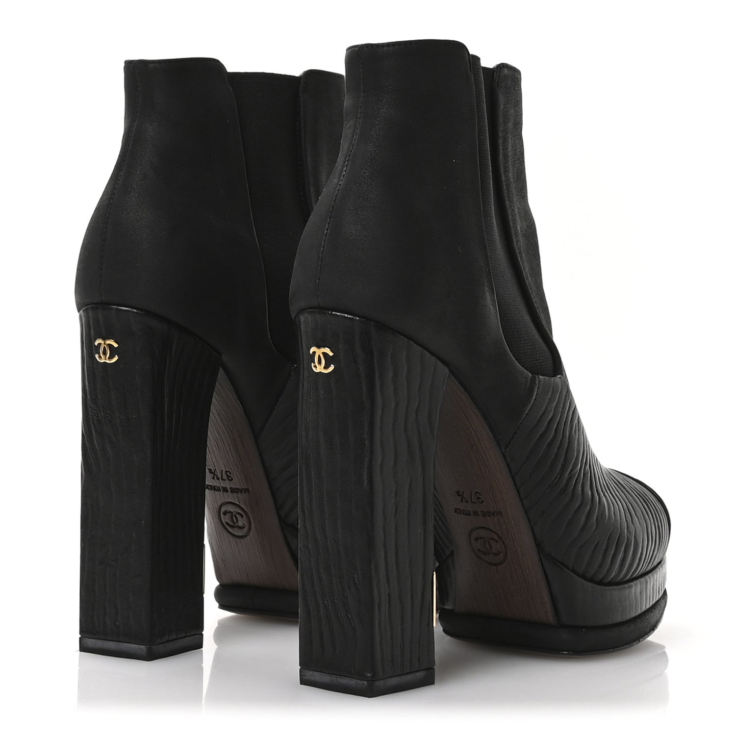 Wax Suede Wood Effect Calfskin Platform Ankle Boots 37.5 Black