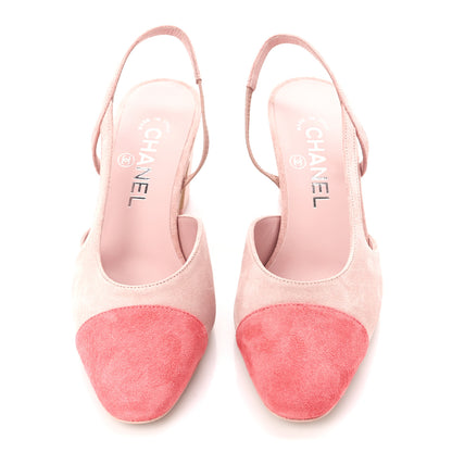 Chanel Suede Cap Toe CC Slingback Pumps 37 Light Pink Coral 2 of 9