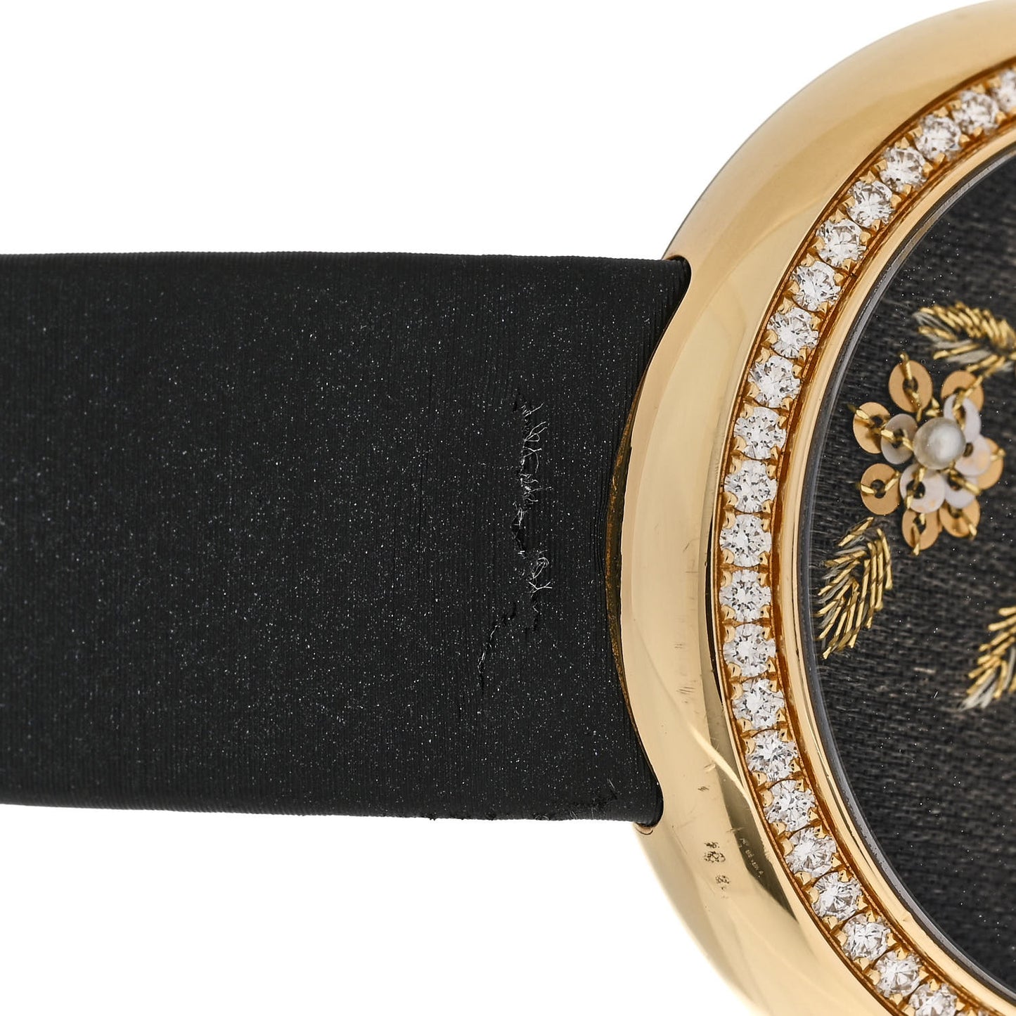 18K Yellow Gold Satin Diamond Pearl 37.5mm Mademoiselle Prive Camelia Lesage Quartz Watch Black