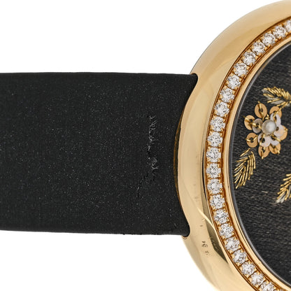 Chanel 18K Yellow Gold Satin Diamond Pearl 37.5mm Mademoiselle Prive Camelia Lesage Quartz Watch Black 5 of 6