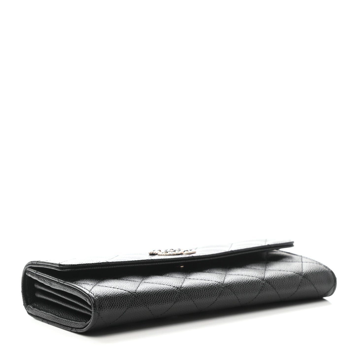 Caviar Quilted Crystal CC Large Gusset Flap Wallet Black