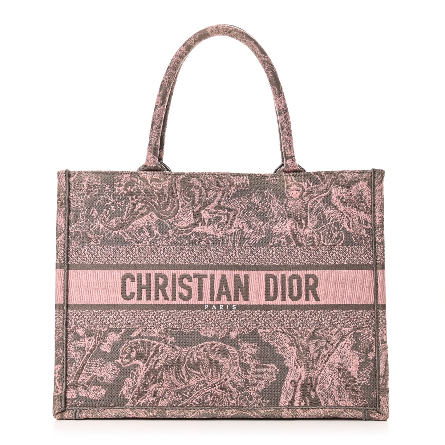 Canvas Embroidered Medium Dioriviera Toile De Jouy Book Tote Pink Grey