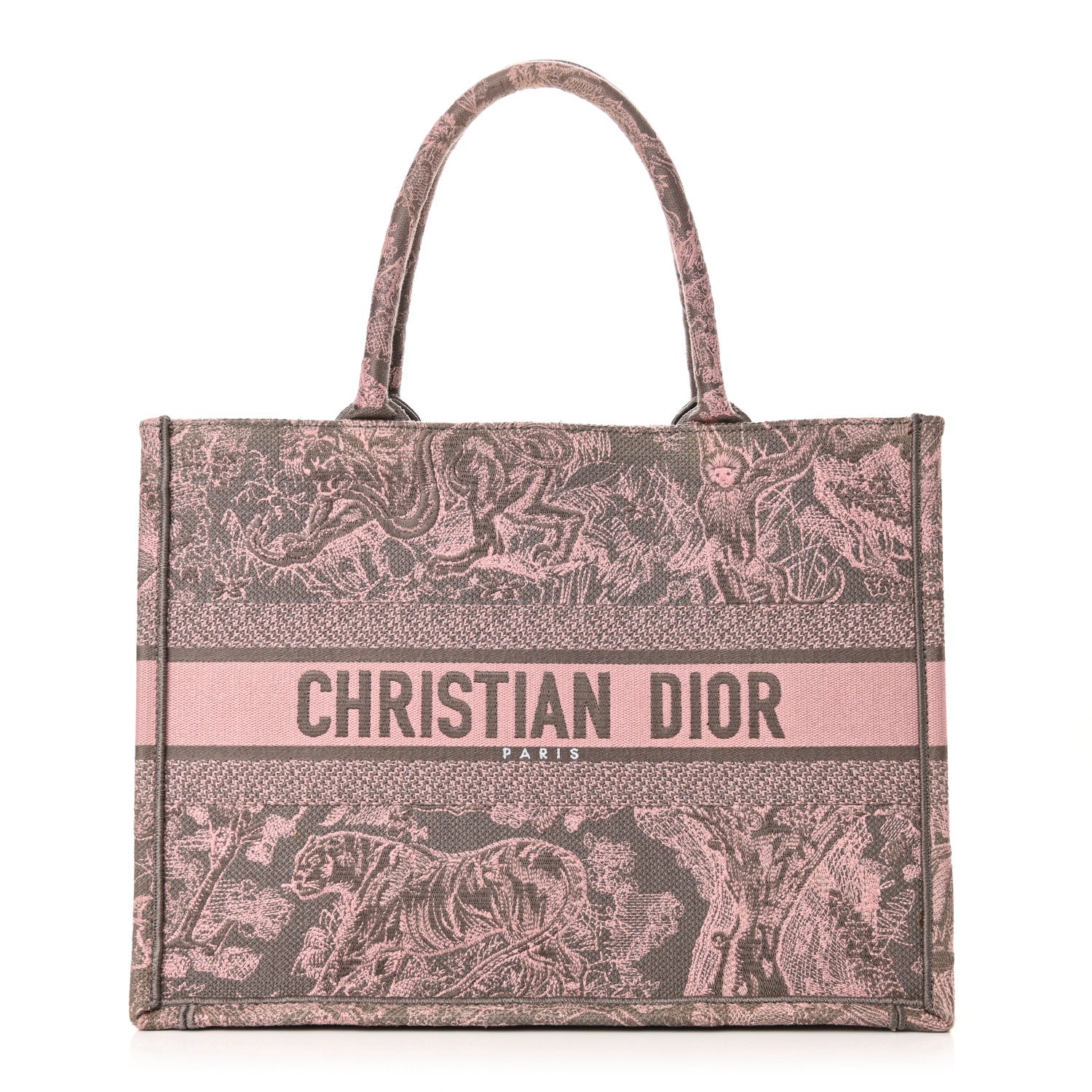 Christian Dior Canvas Embroidered Medium Dioriviera Toile De Jouy Book Tote Pink Grey 1 of 10