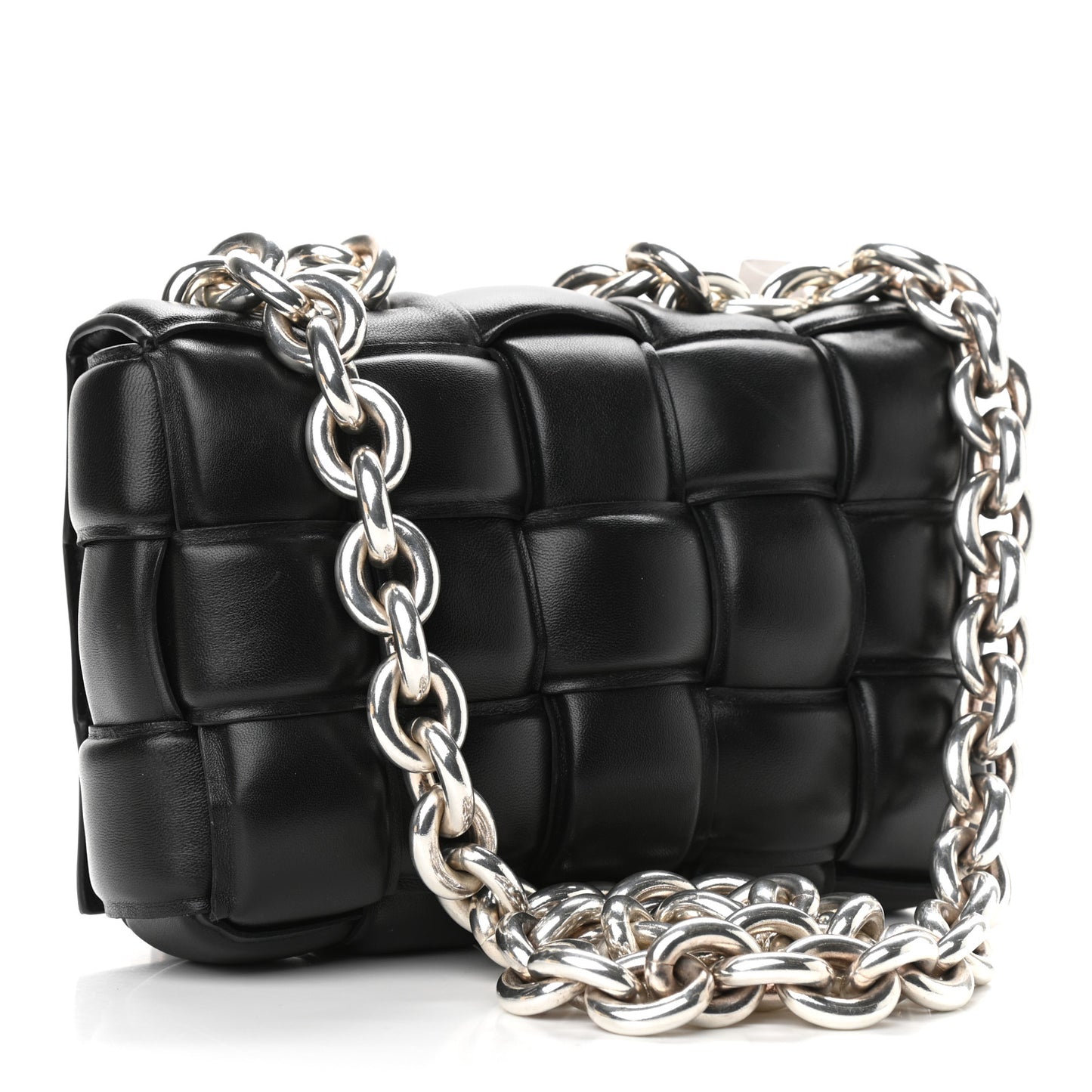 Lambskin Maxi Intreccio Padded Chain Cassette Crossbody Bag Black