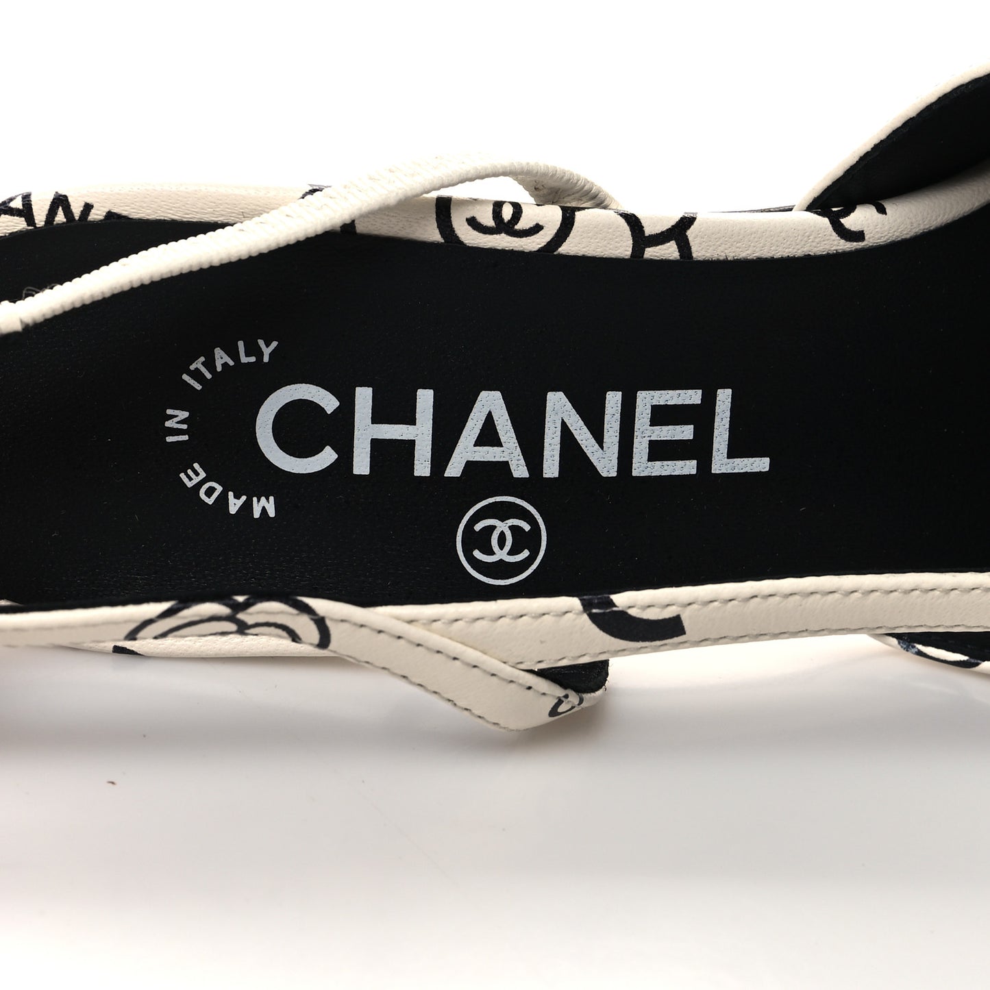 Printed Lambskin Cap Toe CC Slingback Pumps 37 Black White
