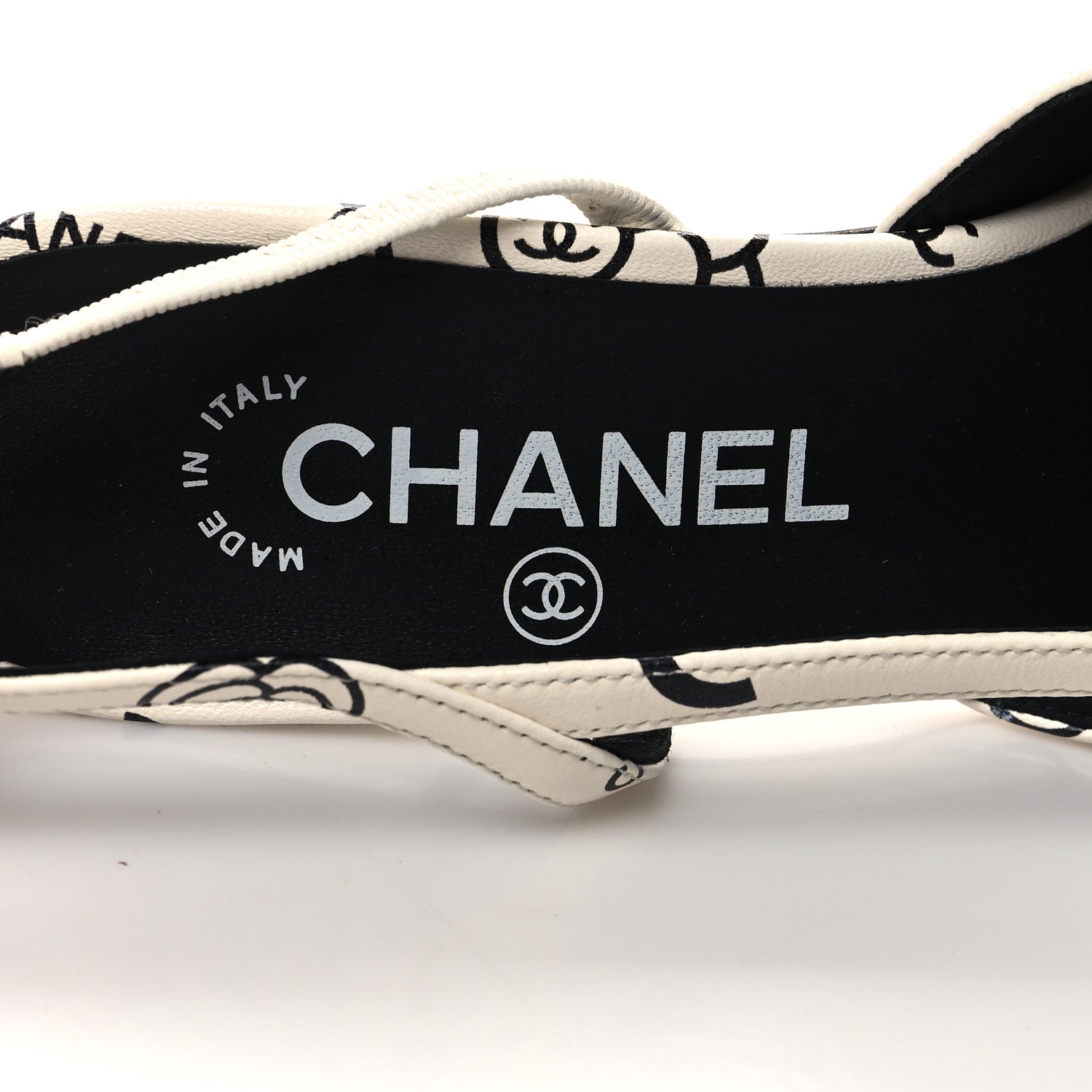 Chanel Printed Lambskin Cap Toe CC Slingback Pumps 37 Black White 8 of 8