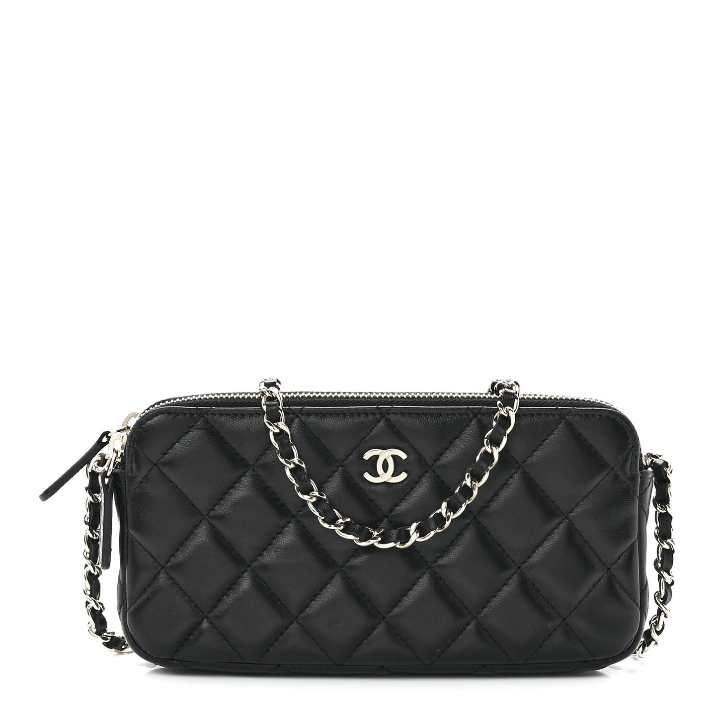 Lambskin Quilted Small Clutch With Chain Black