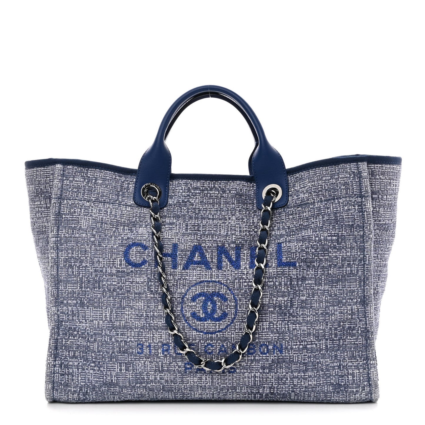 Woven Straw Raffia Medium Deauville Tote Blue