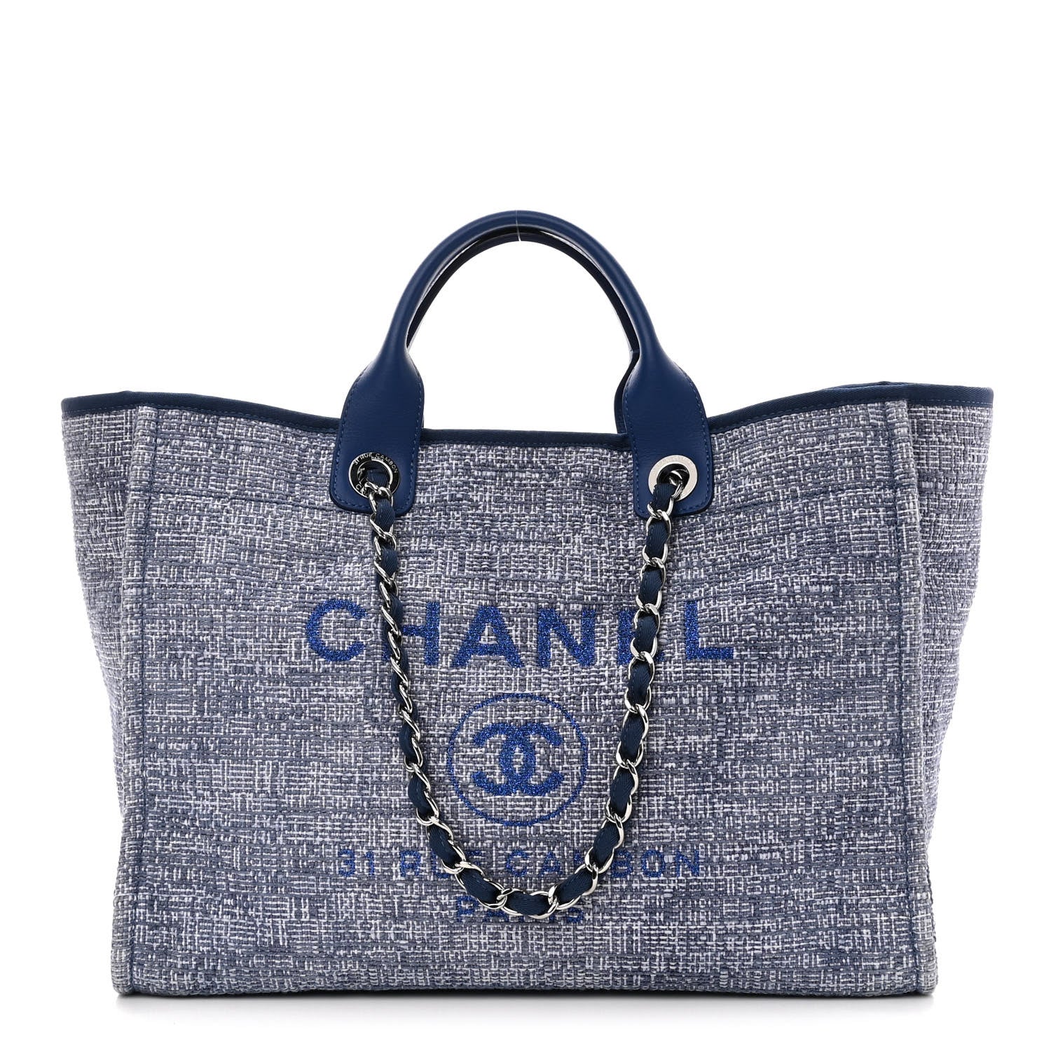 Chanel Woven Straw Raffia Medium Deauville Tote Blue 1 of 9