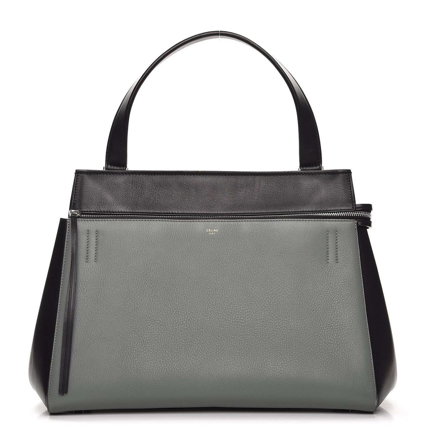 Calfskin Large Bi-Color Edge Shoulder Bag Almond